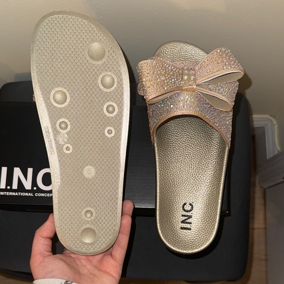 INC International Concepts Gold Rhinestone Bow Sandals - Picture 8 of 17